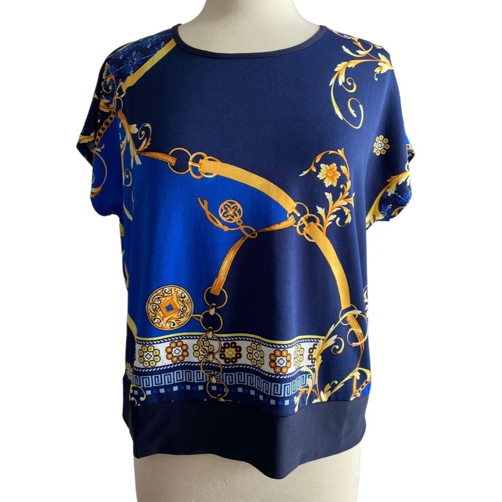 Modern Attraction Blue  & Yellow Blouse Top Size Large